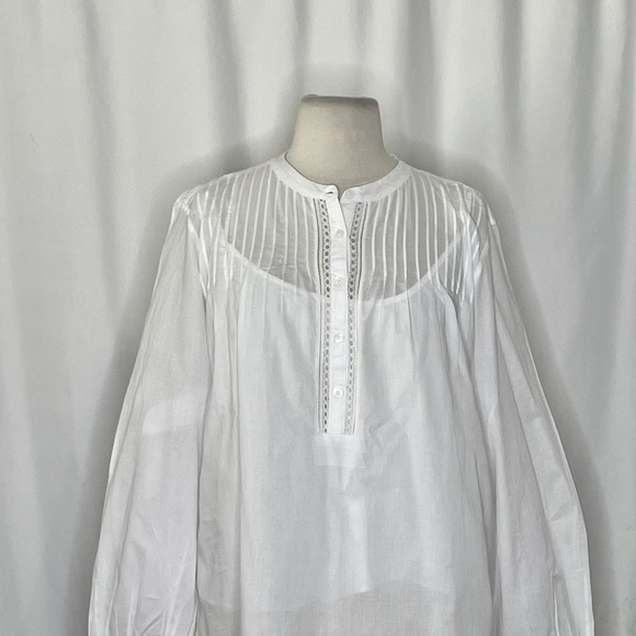 NWT!! J. CREW Pintuck Lace Trim Cotton Voile Solid White Top Blouse Large - Picture 4 of 16